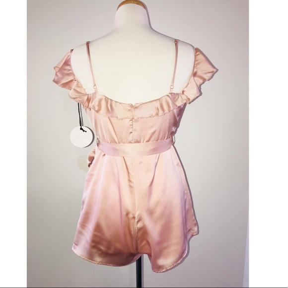 Milk & Honey Off The Shoulder Romper. Lined, Blush - Picture 4 of 8